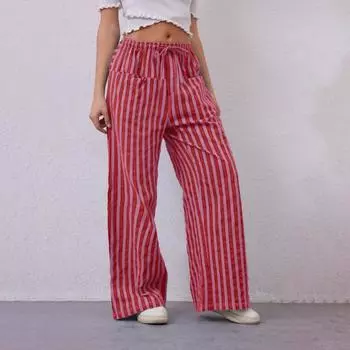 Женские длинные брюки с низкой посадкой, эластичной талией, регулируемыми шнурками, повседневными брюками с карманами, свободными широкими брюками S розовый зеленый