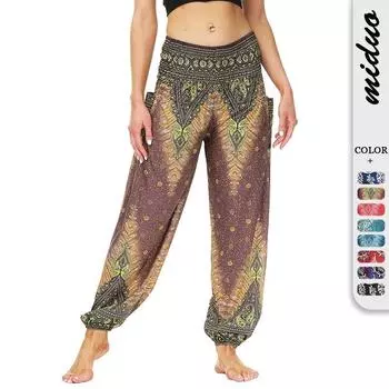 Женские длинные брюки с принтом в этническом стиле, брюки-фонарики для занятий йогой и фитнесом, повседневные брюки One Size