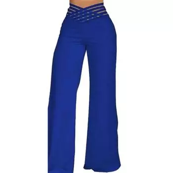 Женские длинные брюки с широким поясом и высокой талией, однотонные широкие расклешенные брюки для йоги, спортивные штаны для спортзала XL синий