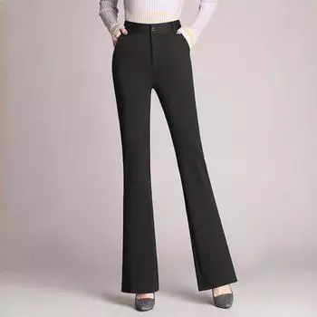 Женские длинные брюки с высокой талией, сплошной цвет, прямые расклешенные брюки, брюки на молнии с карманами, костюм, брюки, рабочая одежда L вино красного