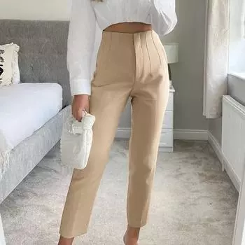 Женские длинные брюки с высокой талией, застежкой-молнией, однотонные брюки с карманами, однотонные, стиль для поездок на работу M хаки