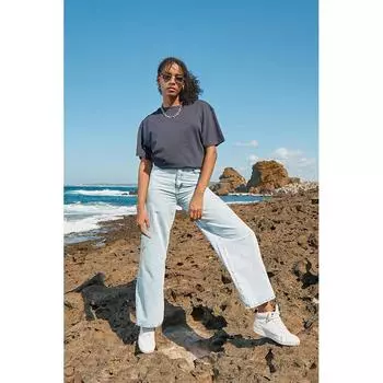 Женские длинные джинсы широкого кроя синего цвета