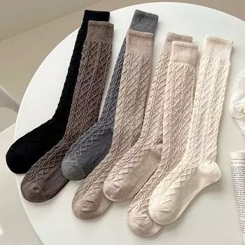 Женские длинные гольфы для девочек, толстые зимние теплые хлопковые вязаные чулки серый