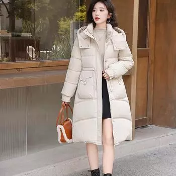 Женские длинные хлопчатобумажные утепленные изделия выше колена хлопчатобумажные утепленные изделия 2024 года, зимнее новое тонкое утолщенное пальто большого размера M