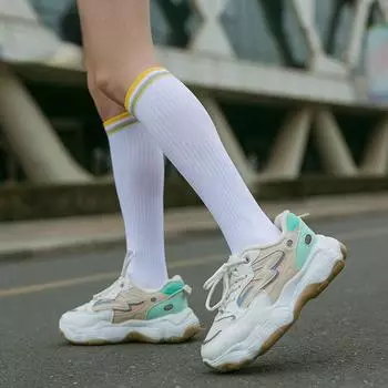 Женские длинные компрессионные спортивные носки для бега, марафона, футбола, размера 35-39 One-size чёрный