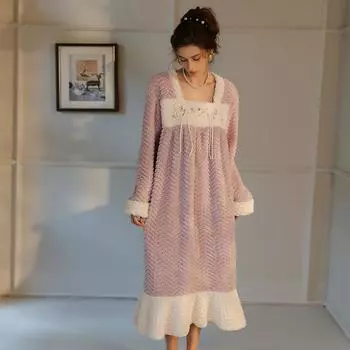 Женские длинные ночные рубашки, свободные, толстые, плюшевые, с вышивкой, ночные рубашки с цветными блоками, лоскутная одежда для отдыха, удобный внешний халат one size