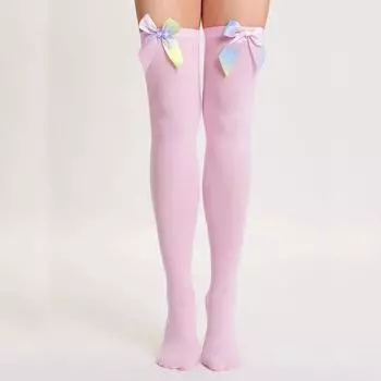 Женские длинные носки, белые милые высокие носки с бантом до бедра, сексуальные чулки в стиле Харадзюку, Лолита