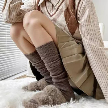 Женские длинные носки, кашемировые женские ботинки, однотонные шерстяные чулки до бедра, узкие повседневные хлопковые гольфы выше колена, пушистые женские длинные гольфы 1