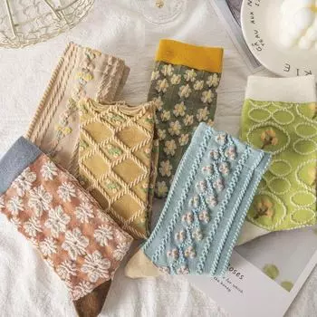 Женские длинные носки с тиснением в стиле ретро — всесезонные, средней длины Number 6, One Size