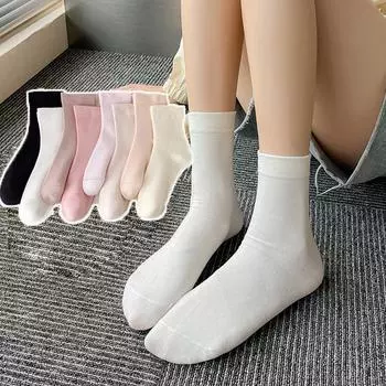 Женские длинные носки-трубы, осенние и зимние, простые однотонные ворсовые носки, модные хлопковые носки-трубы с плоским носком и средней высоты one size чёрный