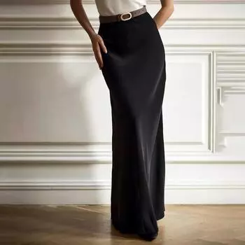 Женские длинные однотонные юбки длиной до щиколотки с высокой талией S чёрный