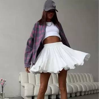 Женские длинные однотонные юбки мини-длины с высокой талией S белый