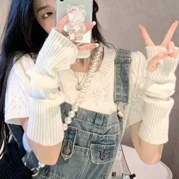 Женские длинные перчатки без пальцев, мягкие женские перчатки, варежки Лолита Кавайи, зимние теплые вязаные перчатки с рукавами для девочек в стиле панк-готика one size