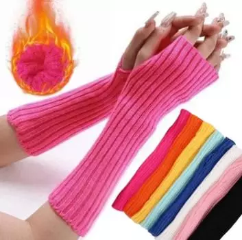 Женские длинные перчатки без пальцев, зимние перчатки, вязаные рукава, мягкие повседневные перчатки для девочек 1