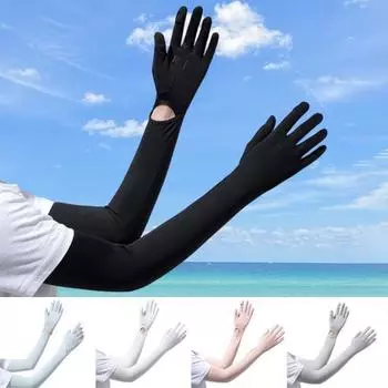 Женские длинные перчатки с защитой от ультрафиолета, перчатки с закрытыми пальцами, охлаждающие перчатки для рук, летние перчатки для вождения, занятий спортом на открытом воздухе, велоспорта чёрный
