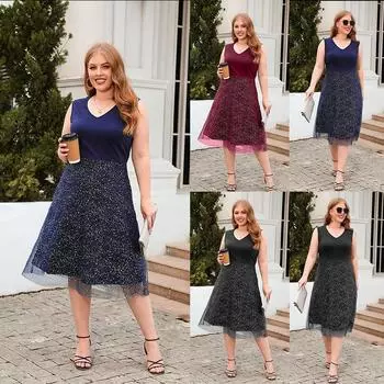 Женские длинные платья Новые XL-4XL Женские большие размеры Повседневные свободные платья Коктейльные вечерние платья для вечеринок XL синий