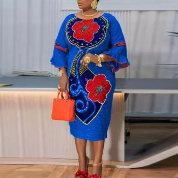 Женские длинные платья с длинными рукавами и длинными рукавами с круглым вырезом и принтом больших размеров M зелёный