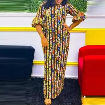 Женские длинные платья с круглым вырезом и коротким рукавом с принтом больших размеров M ярко-розовый