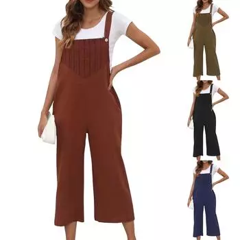 Женские длинные повседневные цельные брюки со свободной спиной и карманами, лоскутный комбинезон L