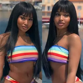 Женские длинные прямые парики MERISIHAIR, черные волосы с челкой, синтетический парик для женщин wig