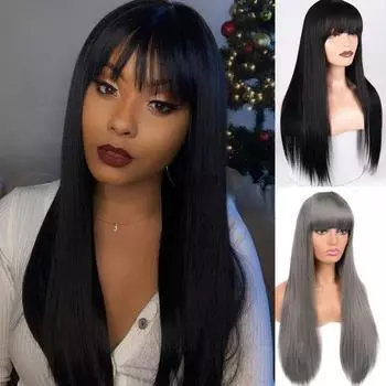 Женские длинные прямые волосы с челкой, синтетический парик высокого качества 2-30