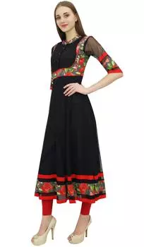 Женские длинные расклешенные черные брюки Bimba Anarkali Kurti Kurta Indian Classic 10 чёрный