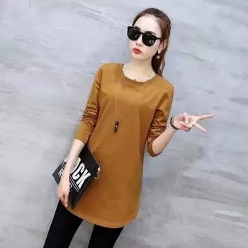 Женские длинные рубашки с круглым вырезом, повседневные топы с длинными рукавами, женские футболки, женские топы XXL