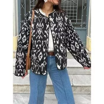 Женские длинные рукава O-образный вырез на пуговицах пальто повседневные леопардовый принт свободные куртки мода осень зима женская верхняя одежда XS