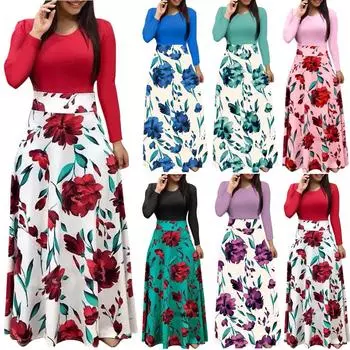 Женские длинные рукава с цветочным принтом, свободные свадебные праздничные вечерние платья макси XL фиолетовый