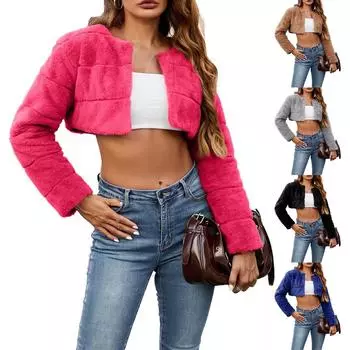 Женские длинные рукава с открытым передом пальто зимние теплые мохнатые пушистые роскошные верхние одежды L чёрный