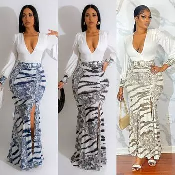 Женские длинные рукава V-образный вырез принт разрез невесты подружки невесты свадебное длинное платье вечерние макси бальные платья S чёрный