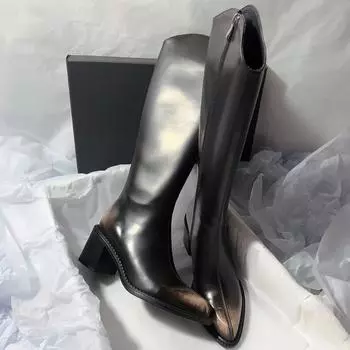 Женские длинные сапоги, элегантные туфли на высоком каблуке, черные туфли на каблуке до колена, модные водонепроницаемые туфли 2024 года из искусственной кожи, шикарные сапоги 34