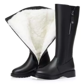 Женские длинные сапоги из натуральной кожи, модные зимние теплые женские высокие сапоги, большие размеры, нескользящие женские зимние сапоги 35