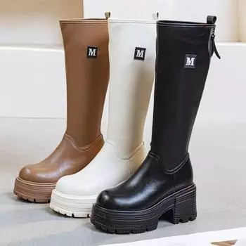 Женские длинные сапоги на каблуке, высокие сапоги на платформе, женские сапоги на высоком каблуке, узкие сапоги для езды на лошадях, женские сапоги 34