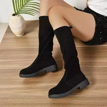 Женские длинные сапоги осень-зима 2024 новые высокие сапоги женские эластичные модные рыцарские сапоги на открытом воздухе удобная обувь для ходьбы для женщин 36 чёрный