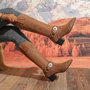 Женские длинные сапоги, зимние новые тенденции, теплые рыцарские сапоги, женская мода, британская элегантная обувь класса люкс на высоком каблуке, женские ботинки Botas De Mujer 35 чёрный