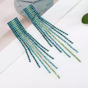 Женские длинные серьги-гвоздики с кисточками, эффектные серьги-капли синий