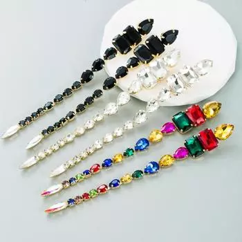 Женские длинные серьги из сплава стекла с инкрустацией кристаллами, индивидуальные многоцветные серьги-капли OneSize белый