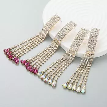 Женские длинные серьги-капли из титанового стального сплава, серьги-подвески из акрилового хрусталя с кистями, геометрические украшения для ушей OneSize розы красного