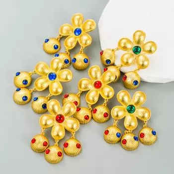 Женские длинные серьги-капли в стиле ретро, серьги-подвески из титанового стального сплава, акриловые бусины, цветы, геометрические украшения для ушей OneSize красный