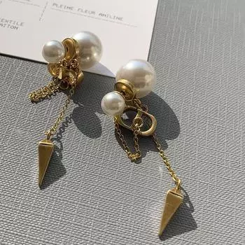 Женские длинные серьги-кисточки в стиле ретро с крупным жемчугом