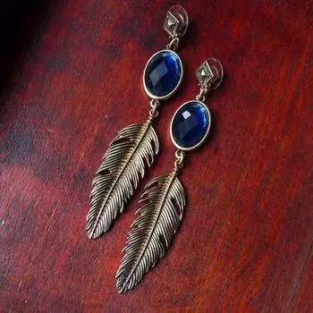 Женские длинные серьги с синими кристаллами, геометрические серьги-гвоздики, подвесные серьги с перьями, ювелирные аксессуары, подарок Blue