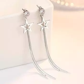 Женские длинные серьги со звездами и кисточками, посеребренные 925 пробы, висячие на спине модные серьги с преувеличенными кристаллами