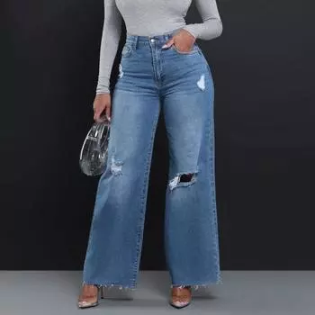 Женские длинные широкие брюки, свободные джинсы, прямые брюки с высокой талией M