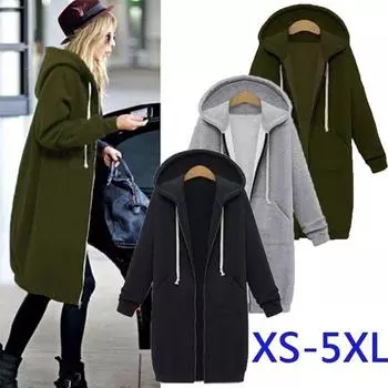 Женские длинные толстовки с капюшоном, пальто, повседневная верхняя одежда с карманами на молнии, куртка