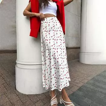 Женские длинные юбки длиной до щиколотки с принтом сердца и высокой талией S белый
