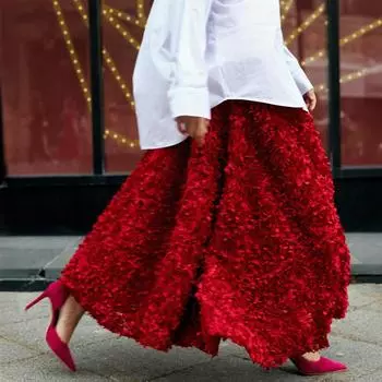 Женские длинные юбки, модная макси-юбка с высокой талией и эластичным поясом, повседневная спортивная юбка с лепестками для женщин, платья на весну и осень, юбки для вечеринок S красный