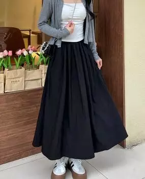 Женские длинные юбки весна-лето для девочек с эластичной талией, женские плиссированные юбки для отдыха S чёрный