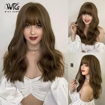 Женские длинные вьющиеся волосы, накладные волосы, бирюзовые, коричневые, естественно, пушистые, волнистые головные уборы, украшающие и декоративные головные уборы 55cm 22INCH темно-коричневого