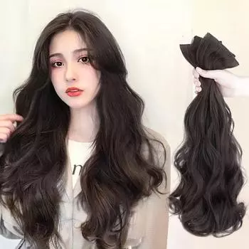 Женские длинные вьющиеся волосы, пушистая натуральная высокотемпературная проволока, невидимая клипса, волнистые коричневые, черные синтетические волосы A